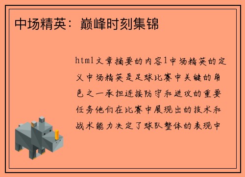 中场精英：巅峰时刻集锦